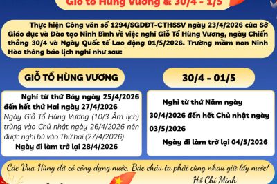 LỊCH TRỰC TRƯỜNG NGÀY GIỖ TỔ HÙNG VƯƠNG, NGÀY 30/4 VÀ 1/5/2026